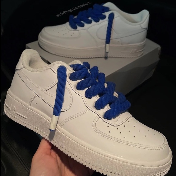Men's GS Sizes Custom AF1White Air Force 1's Chunky Royal Blue